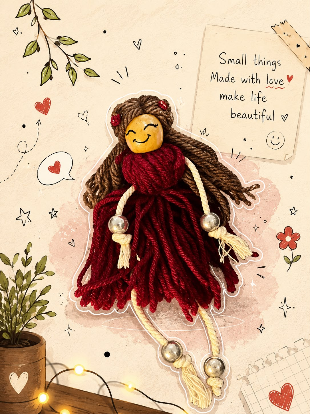 Red handmade yarn doll